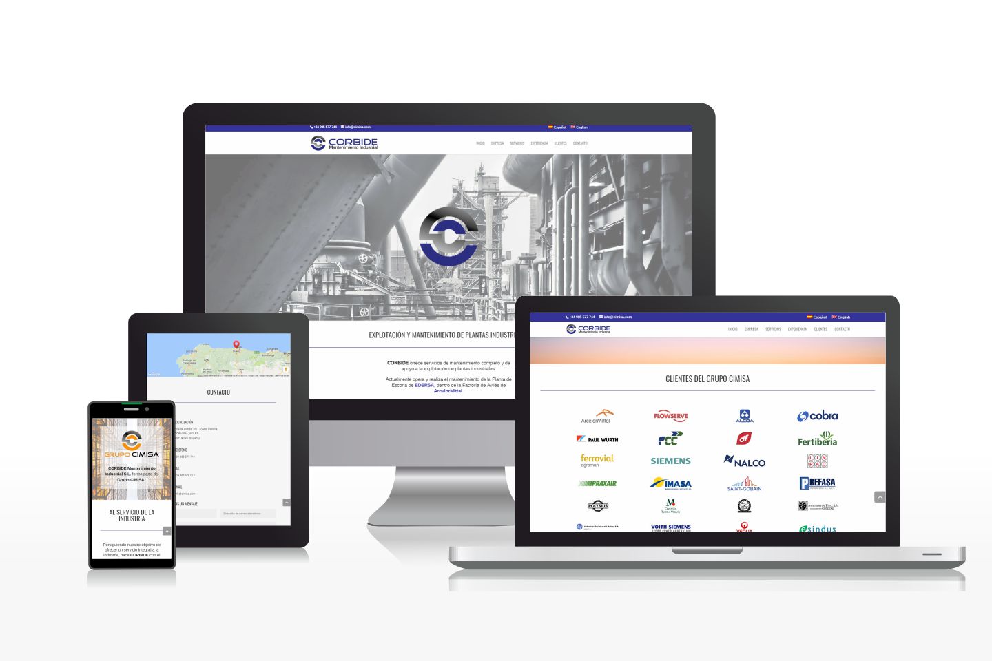 Diseño de página web onepage multilingüe para empresa de mantenimiento industrial
