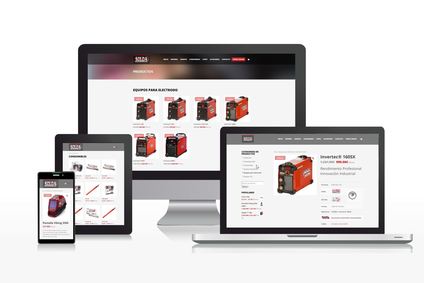 Diseño de tienda online para empresa de material de soldadura